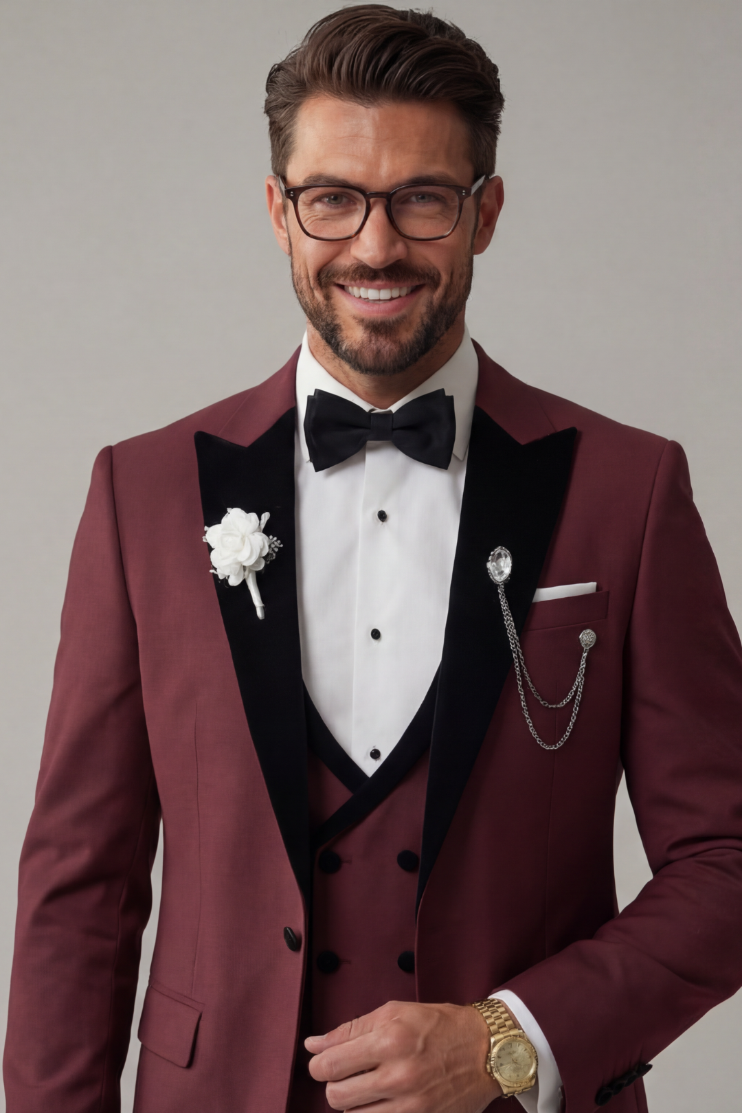 Burgundy Tuxedo Suit for Men with Black Lapel – Designer Wedding & Formal Wear
