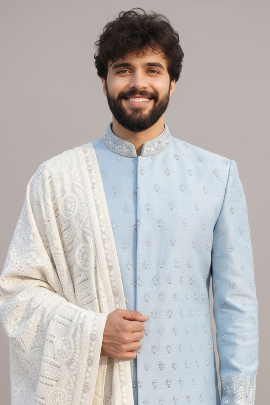 Ice blue designer sherwani