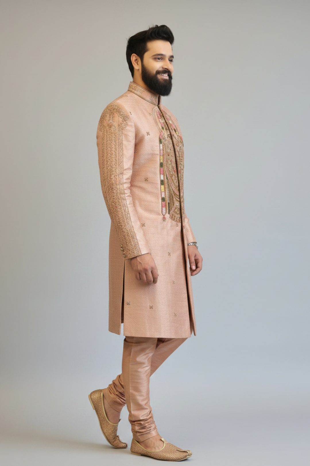 Gold Traditional Sherwani with Dhoti Set for Men – Royal Wedding & Groom Wear