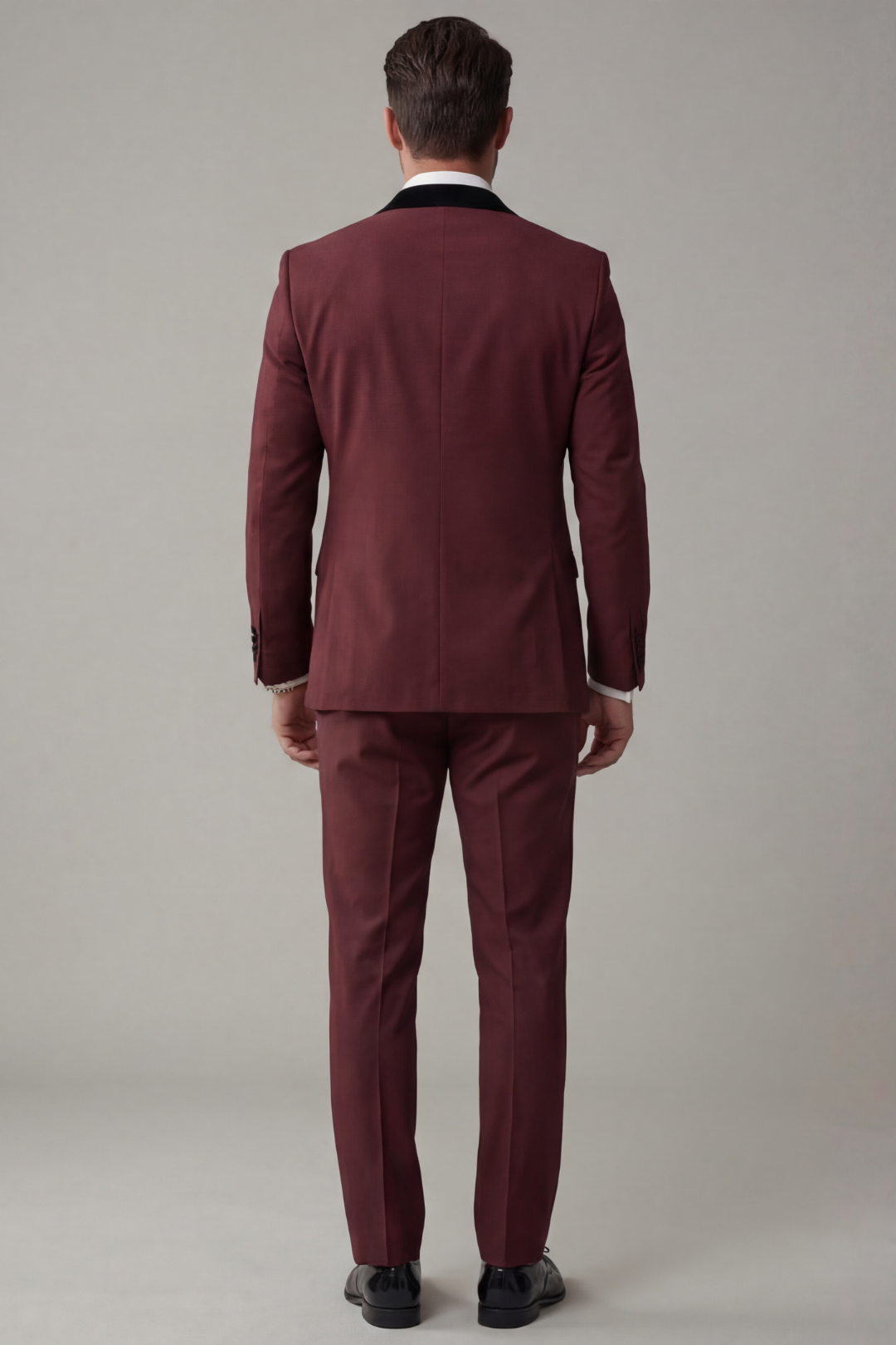 Burgundy Tuxedo Suit for Men with Black Lapel – Designer Wedding & Formal Wear