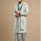 Men’s Powder Blue Embroidered Kurta Dhoti Set with Stole