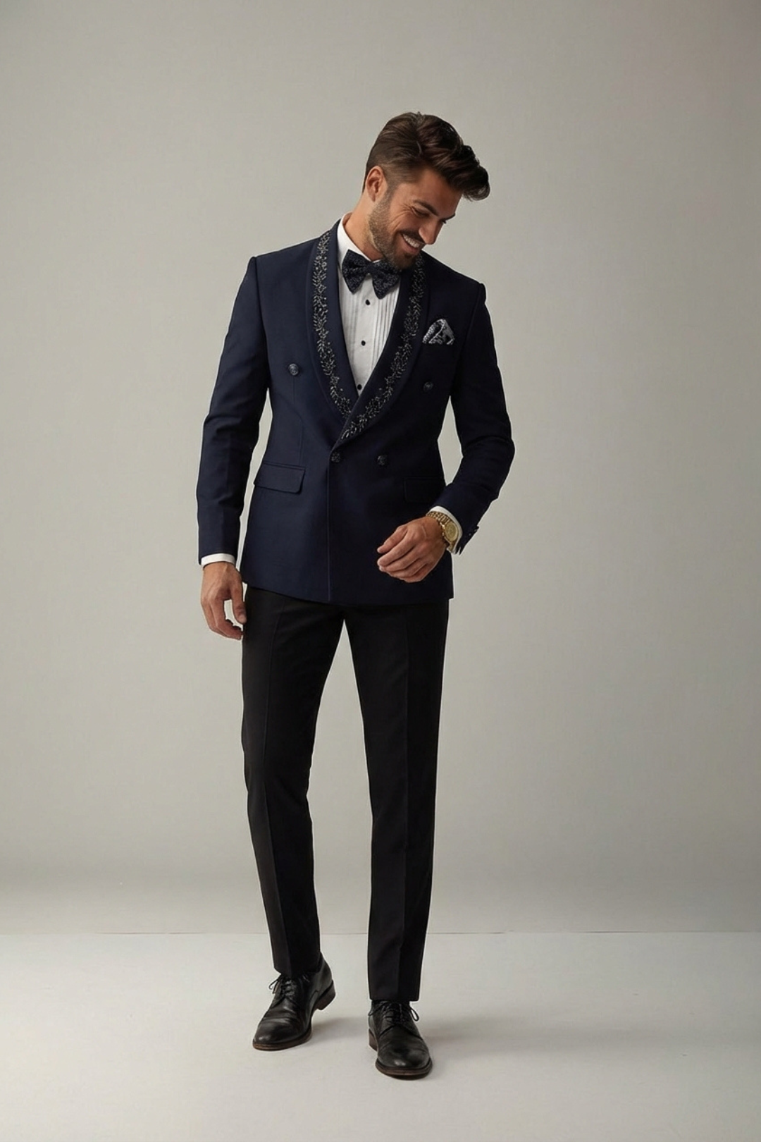 Navy Blue Double Breasted Tuxedo Suit for Men – Designer Wedding & Black Tie Formal Wear