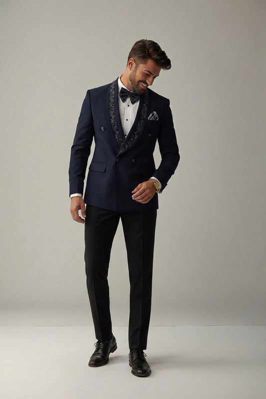 Navy Blue Double Breasted Tuxedo Suit for Men – Designer Wedding & Black Tie Formal Wear