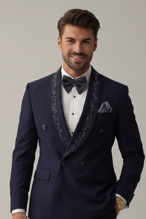 Navy Blue Double Breasted Tuxedo Suit for Men – Designer Wedding & Black Tie Formal Wear