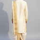 Men’s Ivory Self-Textured Pattu Pancha Set with Embroidered Kurta & Angavastram | Traditional Wedding Wear