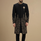 Black Designer Sherwani with Gold Floral Embroidery