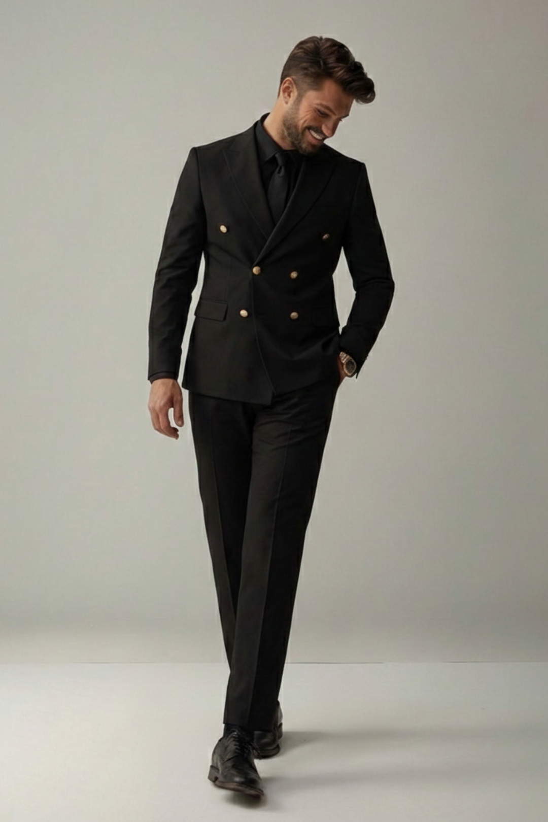 Black Double Breasted Suit for Men with Gold Buttons – Premium Wedding & Formal Wear