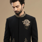 Black Designer Sherwani with Gold Floral Embroidery