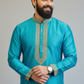 Men’s Sky Blue Self-Textured Embroidered Kurta Set | Premium Ethnic & Festive Wear