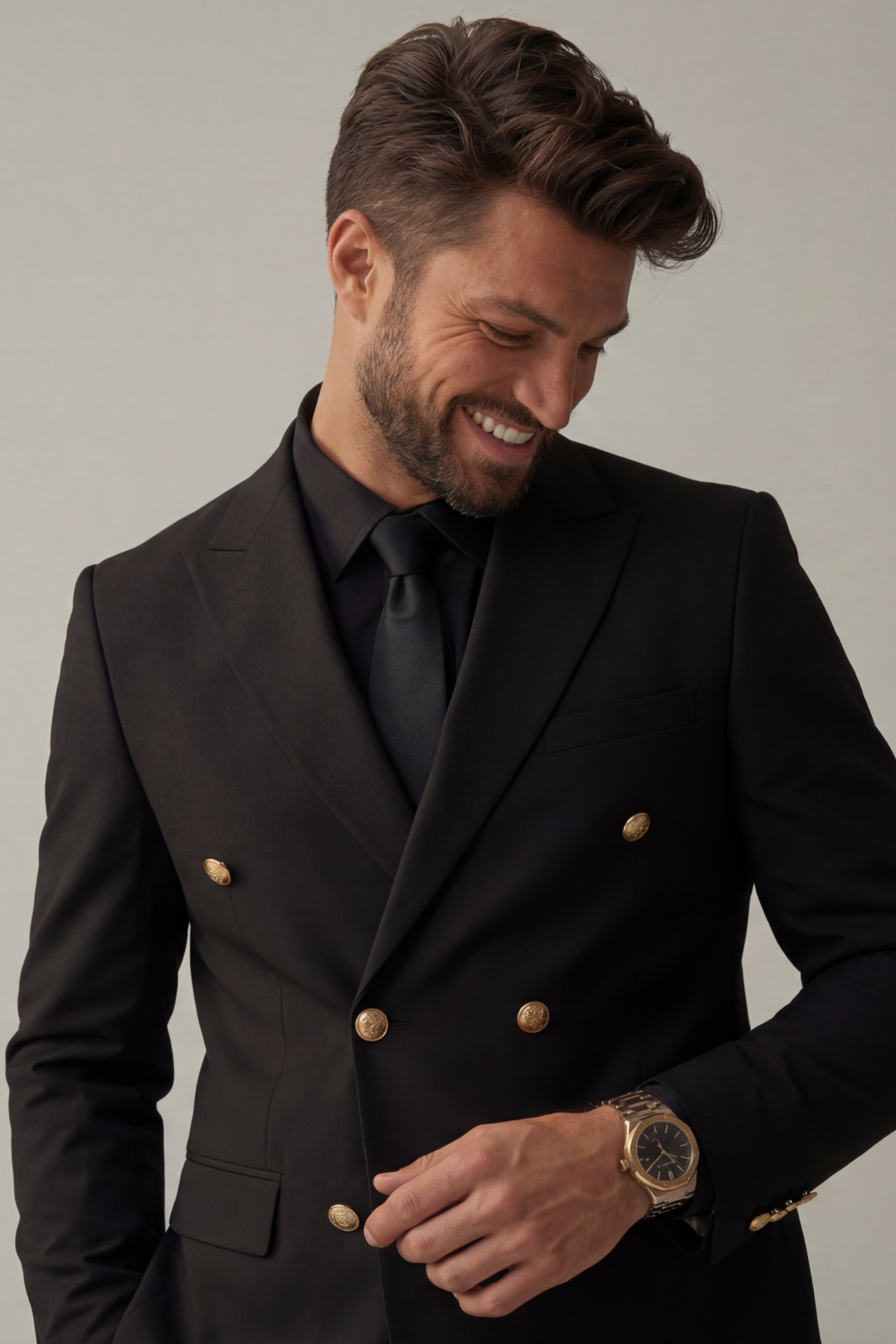 Black Double Breasted Suit for Men with Gold Buttons – Premium Wedding & Formal Wear