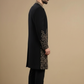 Black Designer Sherwani with Gold Floral Embroidery