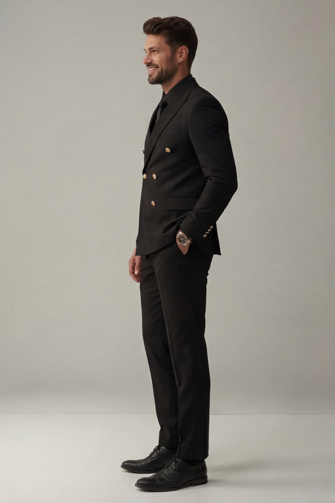 Black Double Breasted Suit for Men with Gold Buttons – Premium Wedding & Formal Wear