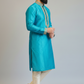 Men’s Sky Blue Self-Textured Embroidered Kurta Set | Premium Ethnic & Festive Wear