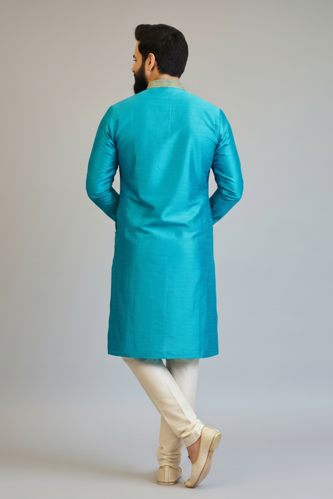 Men’s Sky Blue Self-Textured Embroidered Kurta Set | Premium Ethnic & Festive Wear