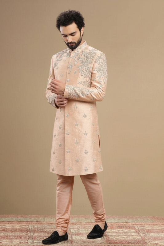 Men’s Luxury Peach Sherwani for Wedding & Festive Wear
