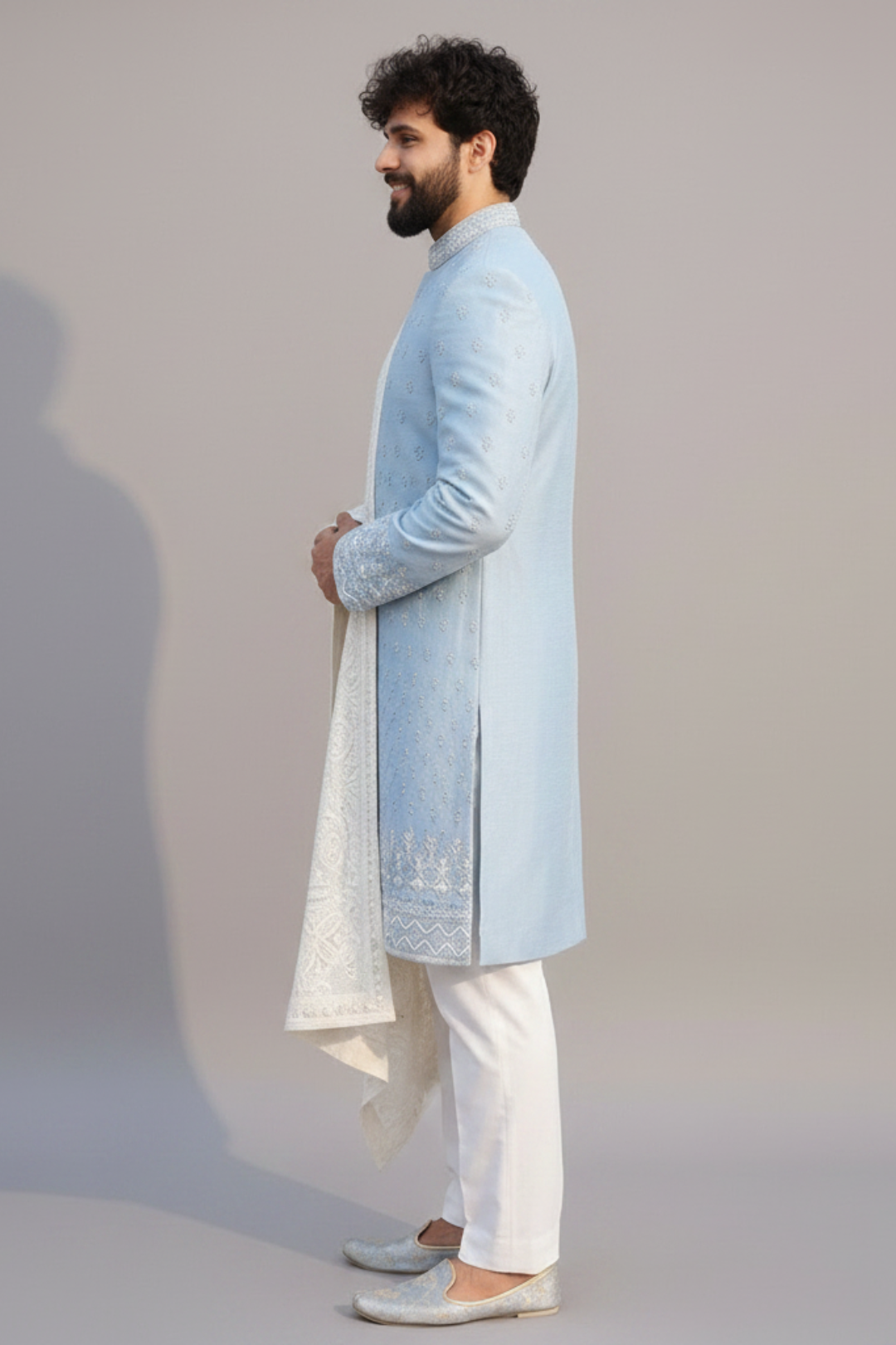 Ice blue designer sherwani