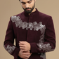 Men’s Wine Embroidered Indo-Western Sherwani Set