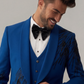Teal blue 5- piece tuxedo with curtdana embroidery