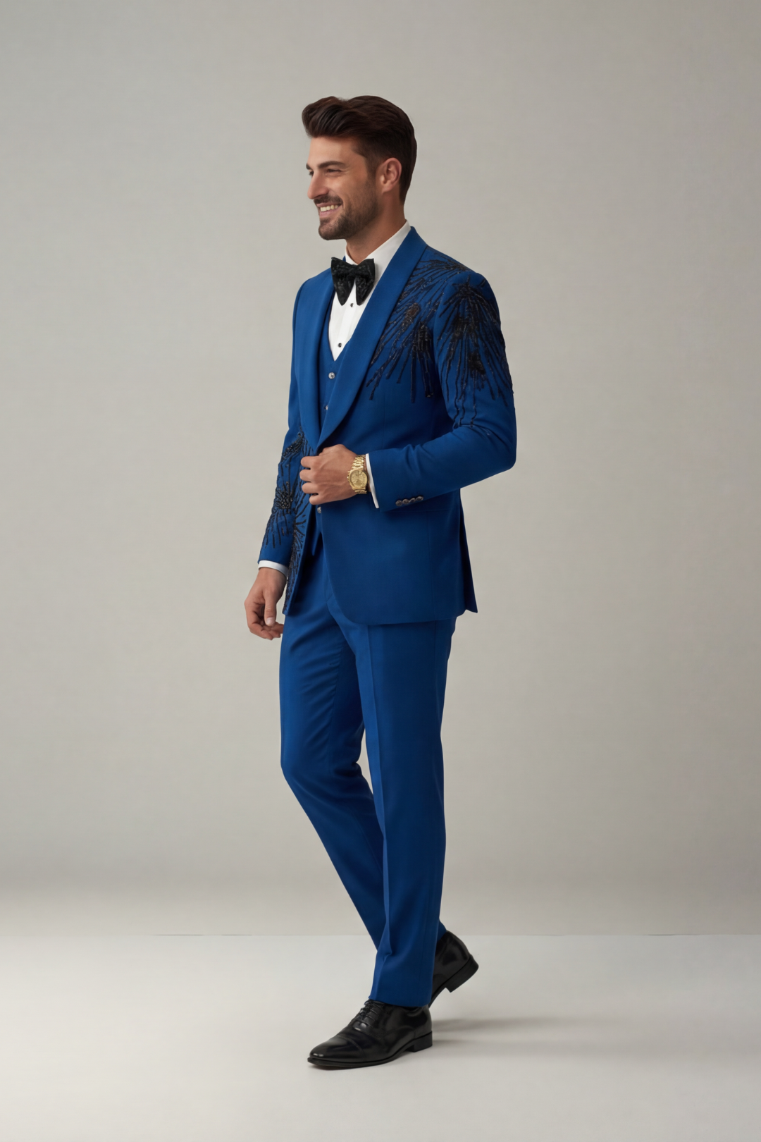 Teal blue 5- piece tuxedo with curtdana embroidery