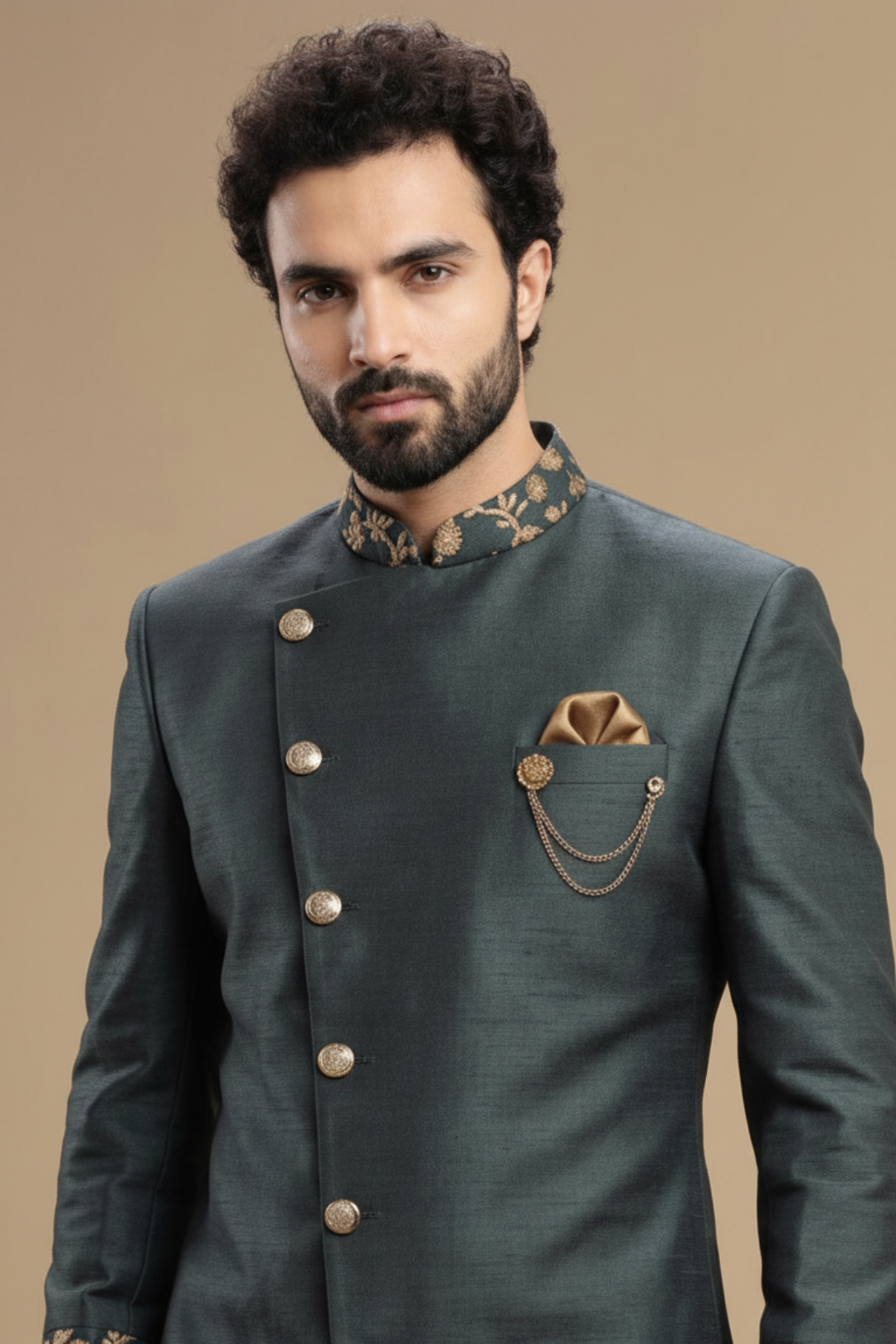 Men’s Luxury Teal Indo-Western Jacket & Trouser Set