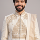 Men’s Ivory Silk Kurta with Pattu Pancha & Angavastram | Ayodhya Mandir Elegance Embroidery Wedding Set