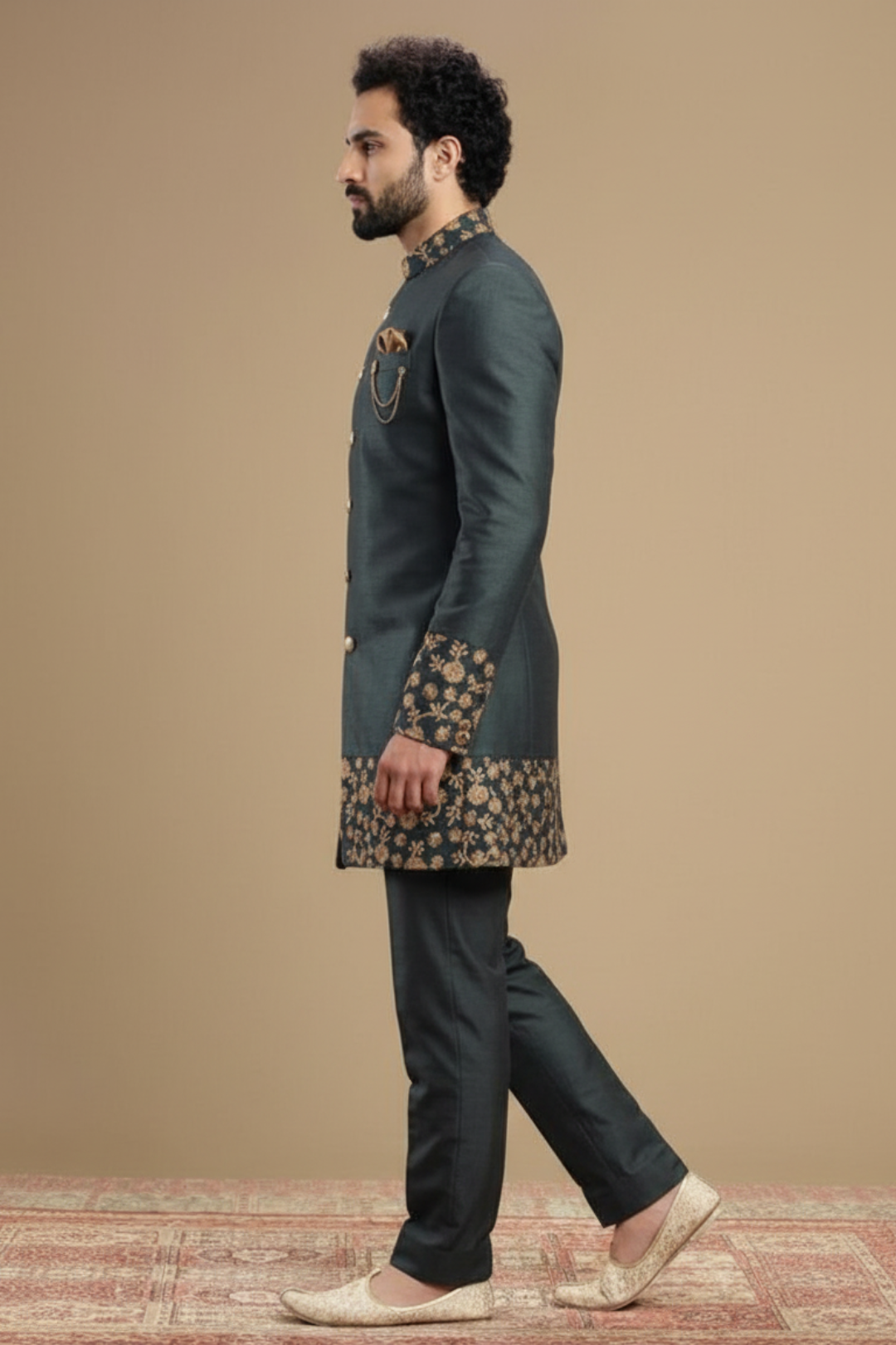 Men’s Luxury Teal Indo-Western Jacket & Trouser Set