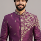 Purple Embroidered Indo-Western Sherwani Dhoti Set for Men – Designer Wedding & Festive Wear