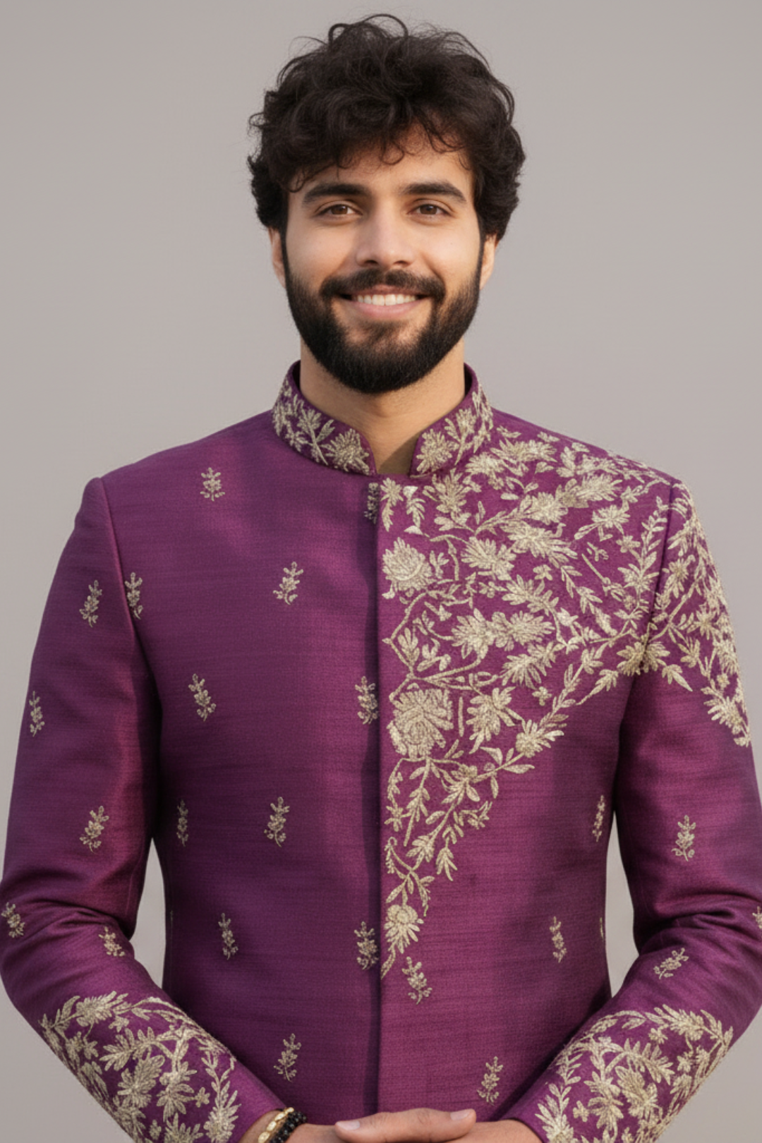 Purple Embroidered Indo-Western Sherwani Dhoti Set for Men – Designer Wedding & Festive Wear