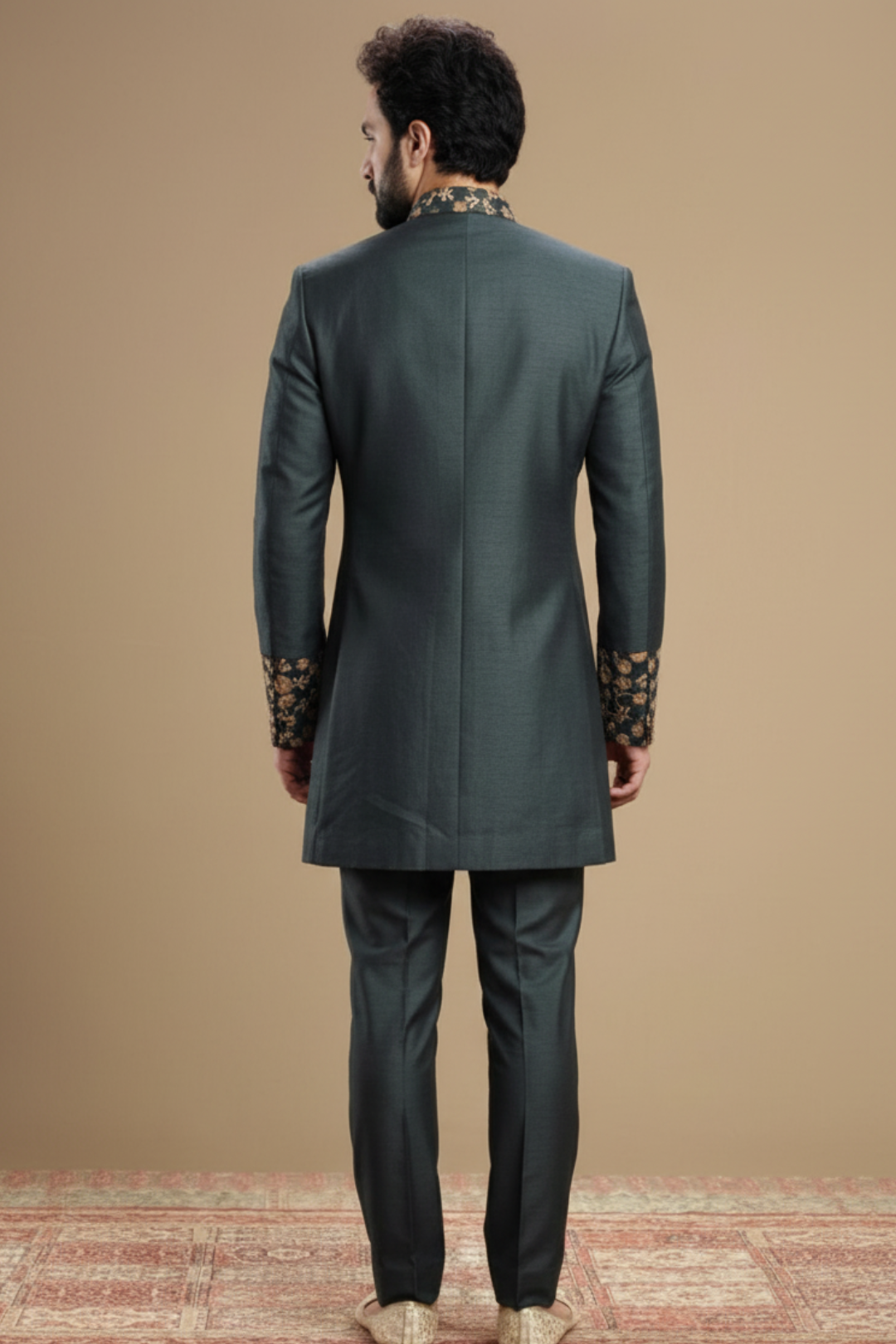 Men’s Luxury Teal Indo-Western Jacket & Trouser Set
