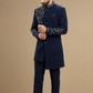 Navy Blue Designer Indo-Western Sherwani with Floral Embroidery