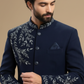 Navy Blue Designer Indo-Western Sherwani with Floral Embroidery