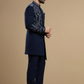 Navy Blue Designer Indo-Western Sherwani with Floral Embroidery