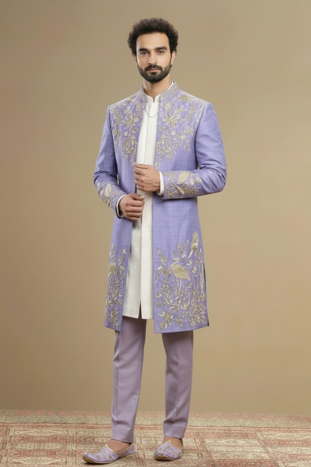 Men’s Luxury Lavender Indo-Western Jacket & Trouser Set