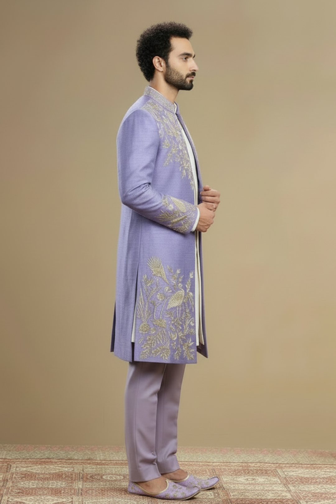 Men’s Luxury Lavender Indo-Western Jacket & Trouser Set