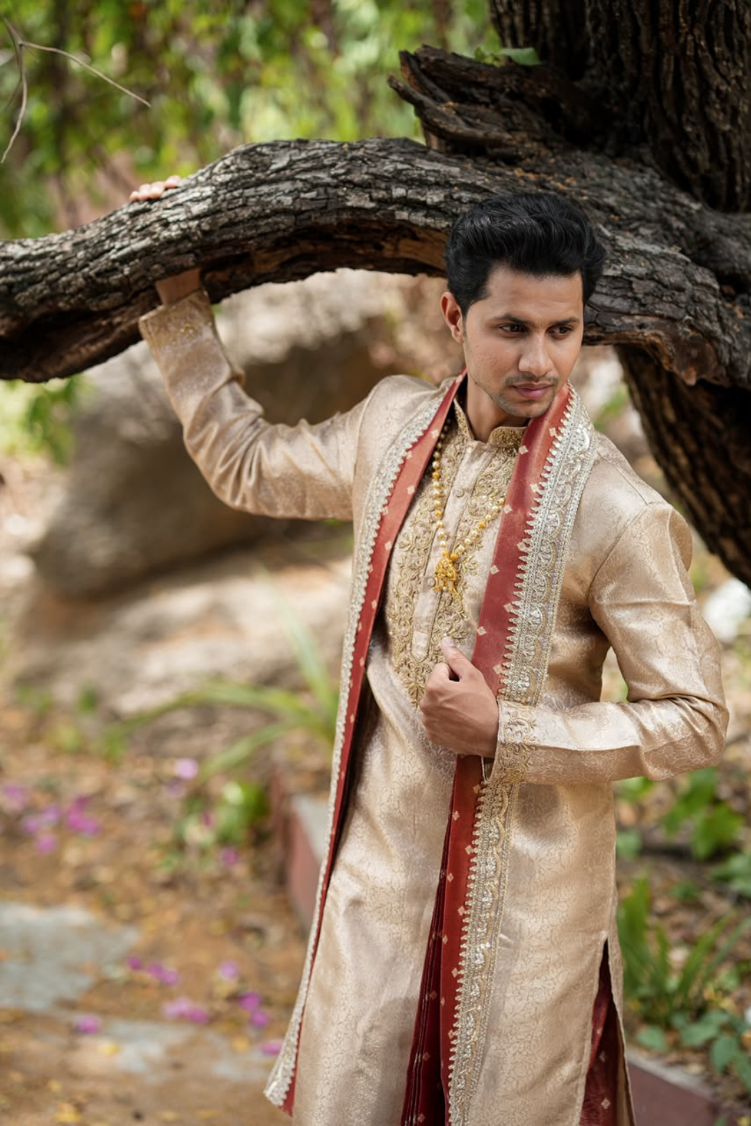 Swarna Tejas Luxury Men's Wedding Dhoti Set with Stole | Traditional Indian Groom Wear