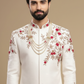 Classic Ivory Sherwani with Hand Embroidery and Red Churidar