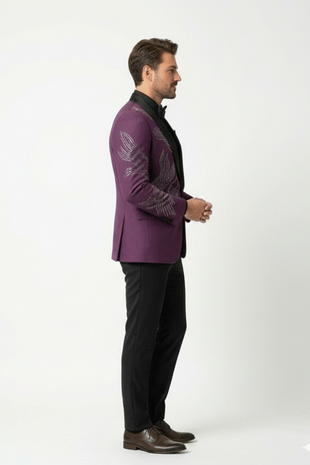 Plum Purple Shawl Lapel Embellished Tuxedo