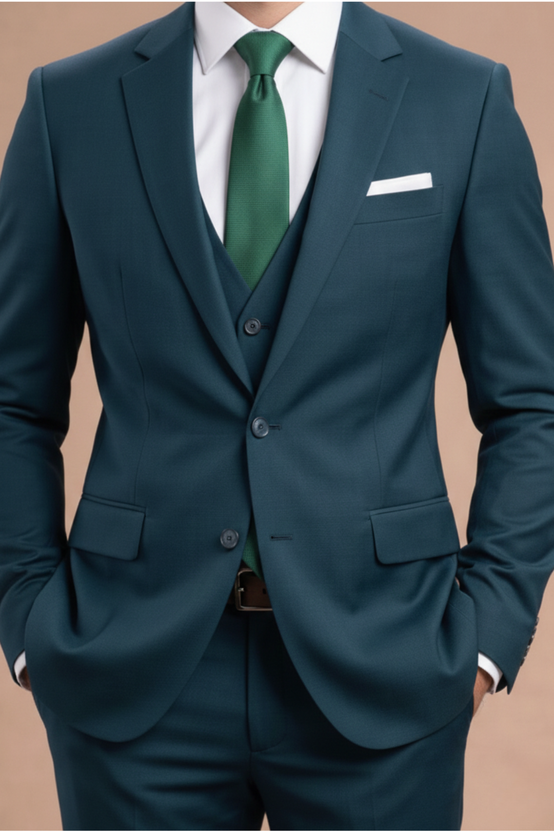 3 piece suit teal blue Terylene–Rayon fabric.