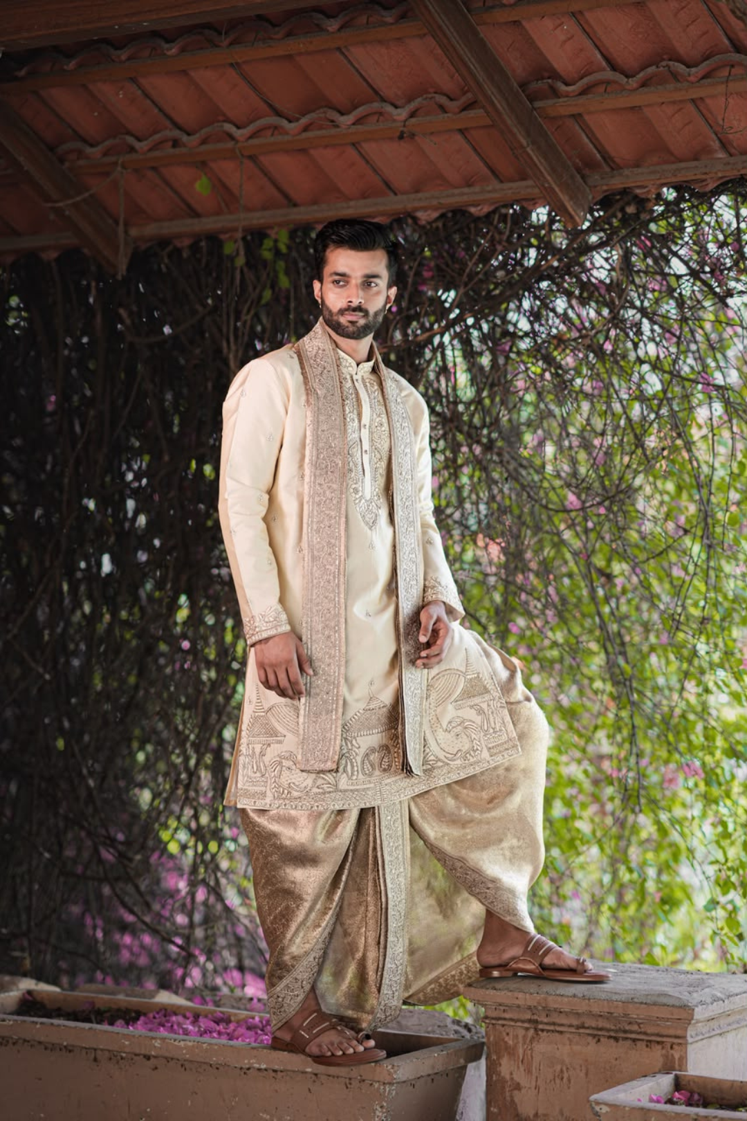 Airavata Pattu Pancha Set for Men | Luxury Wedding Dhoti with Stole | Traditional Indian Groom Wear