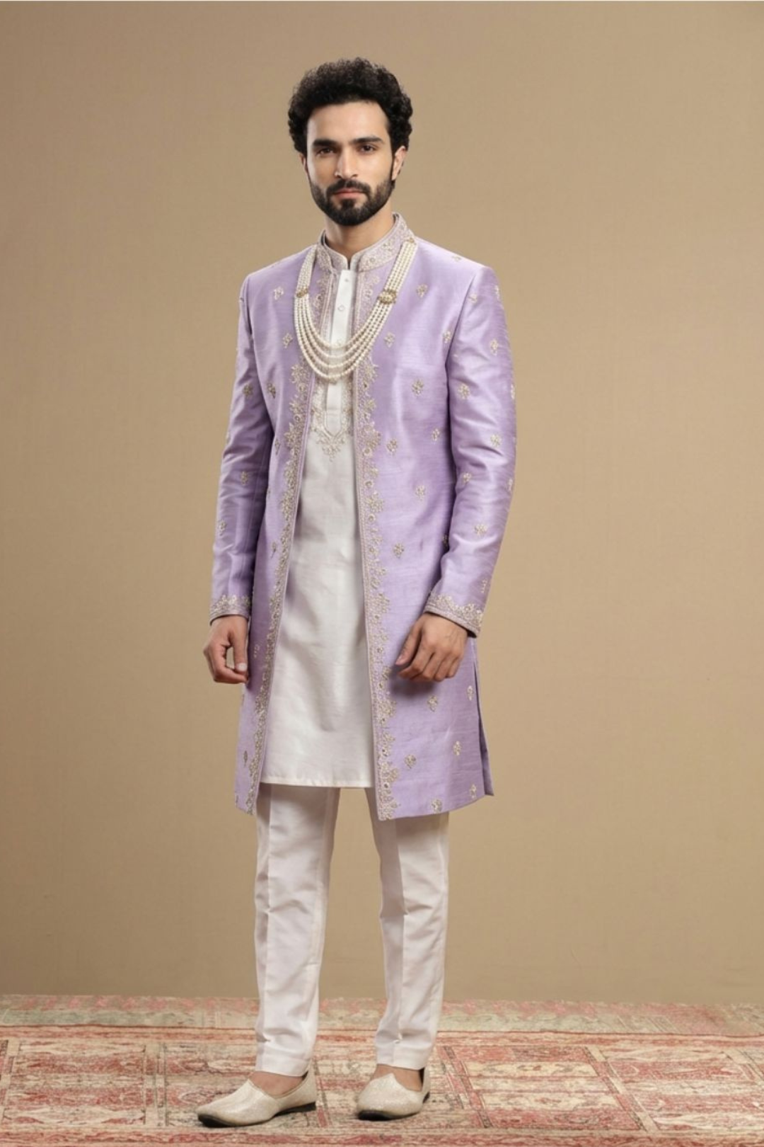 Men’s Lavender Embroidered Indo-Western Sherwani Set
