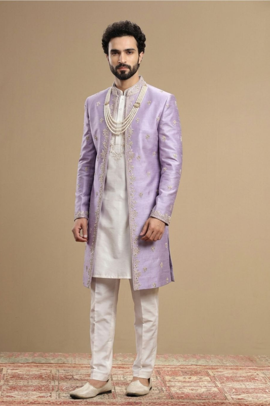 Men’s Lavender Embroidered Indo-Western Sherwani Set