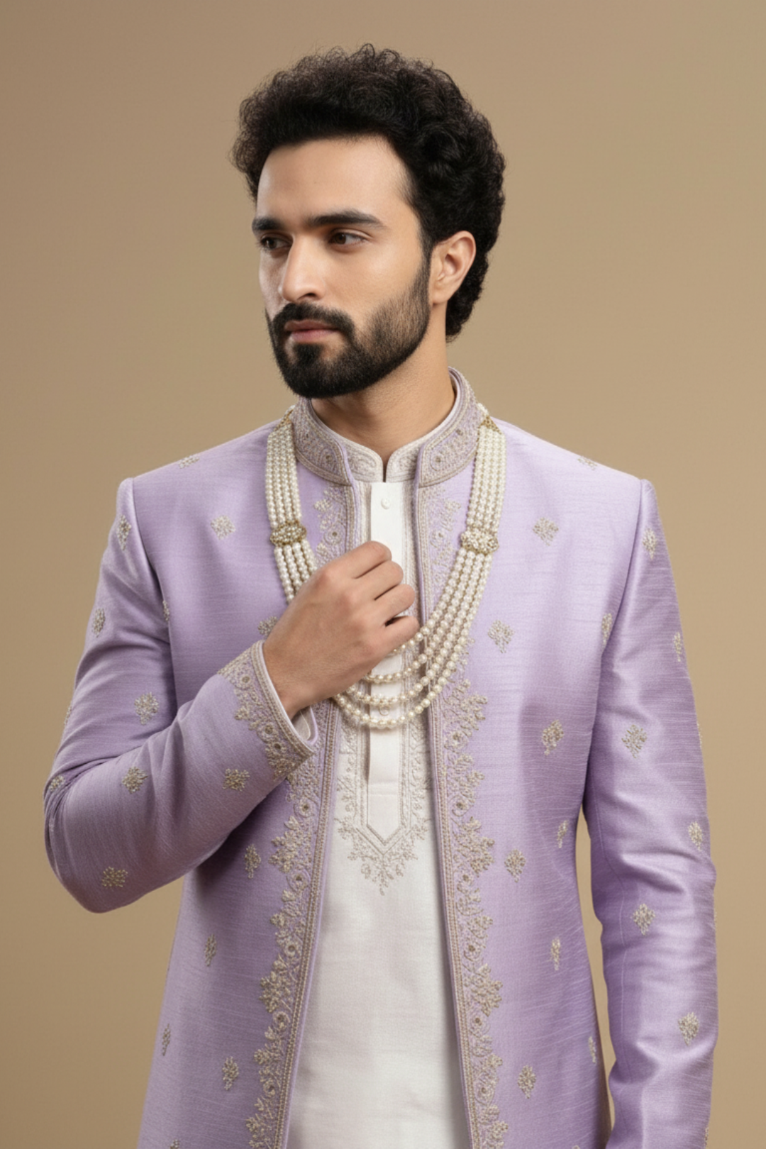 Men’s Lavender Embroidered Indo-Western Sherwani Set
