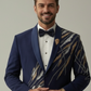 Diagonal embroidered ink blue tuxedo with trouser