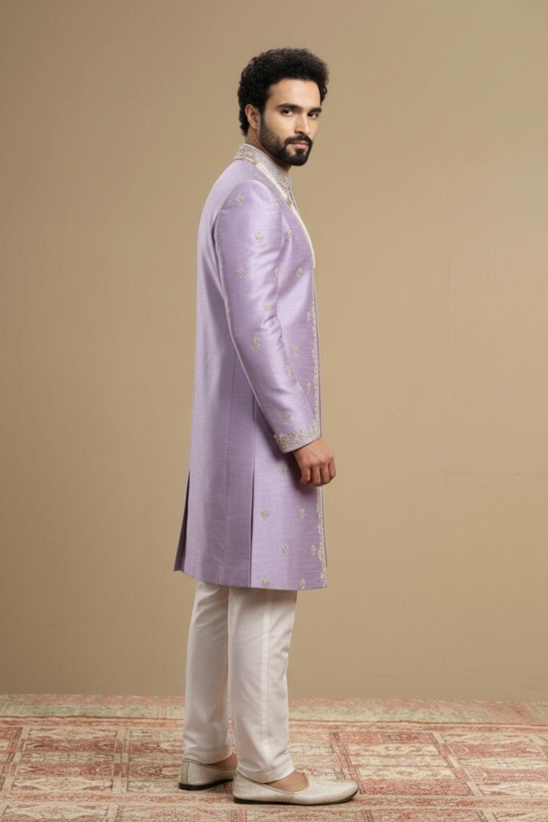 Men’s Lavender Embroidered Indo-Western Sherwani Set