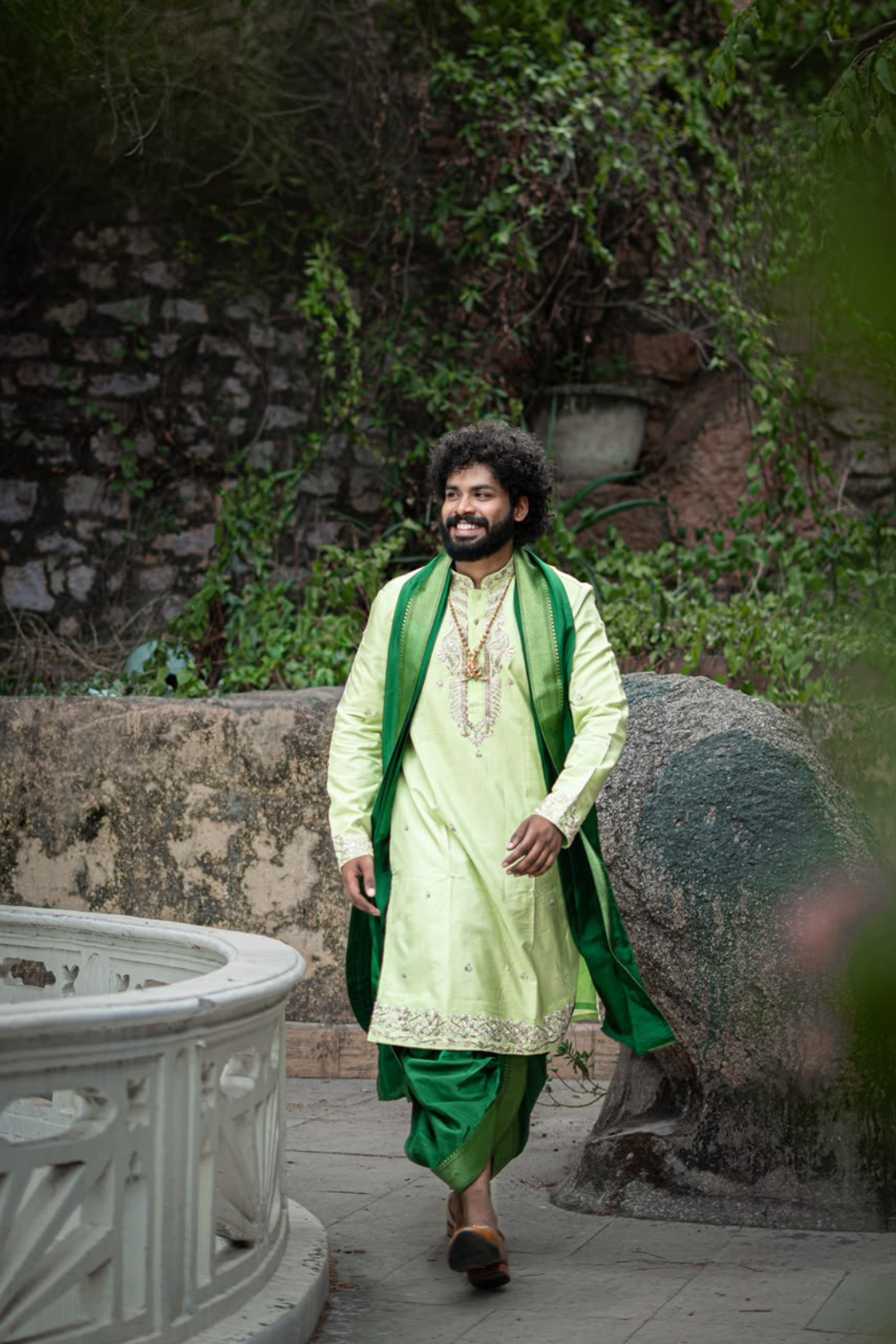 Emerald Heritage Kurta, Dhoti & Stole Set | Premium Embroidered Men's Wedding & Festive Ethnic Wear