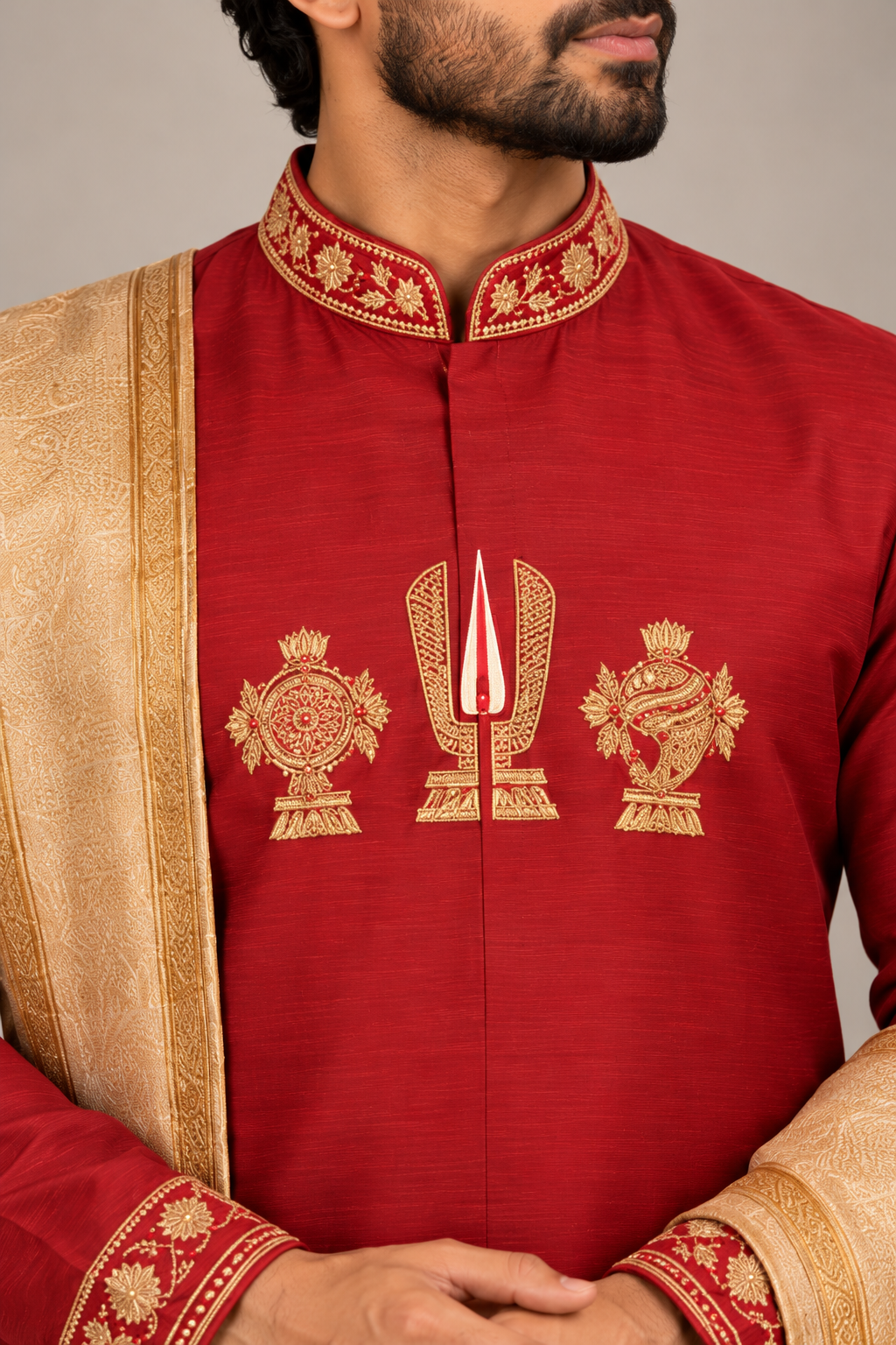 Maroon Embroidered Pattu Pancha Set (Divine Heritage)