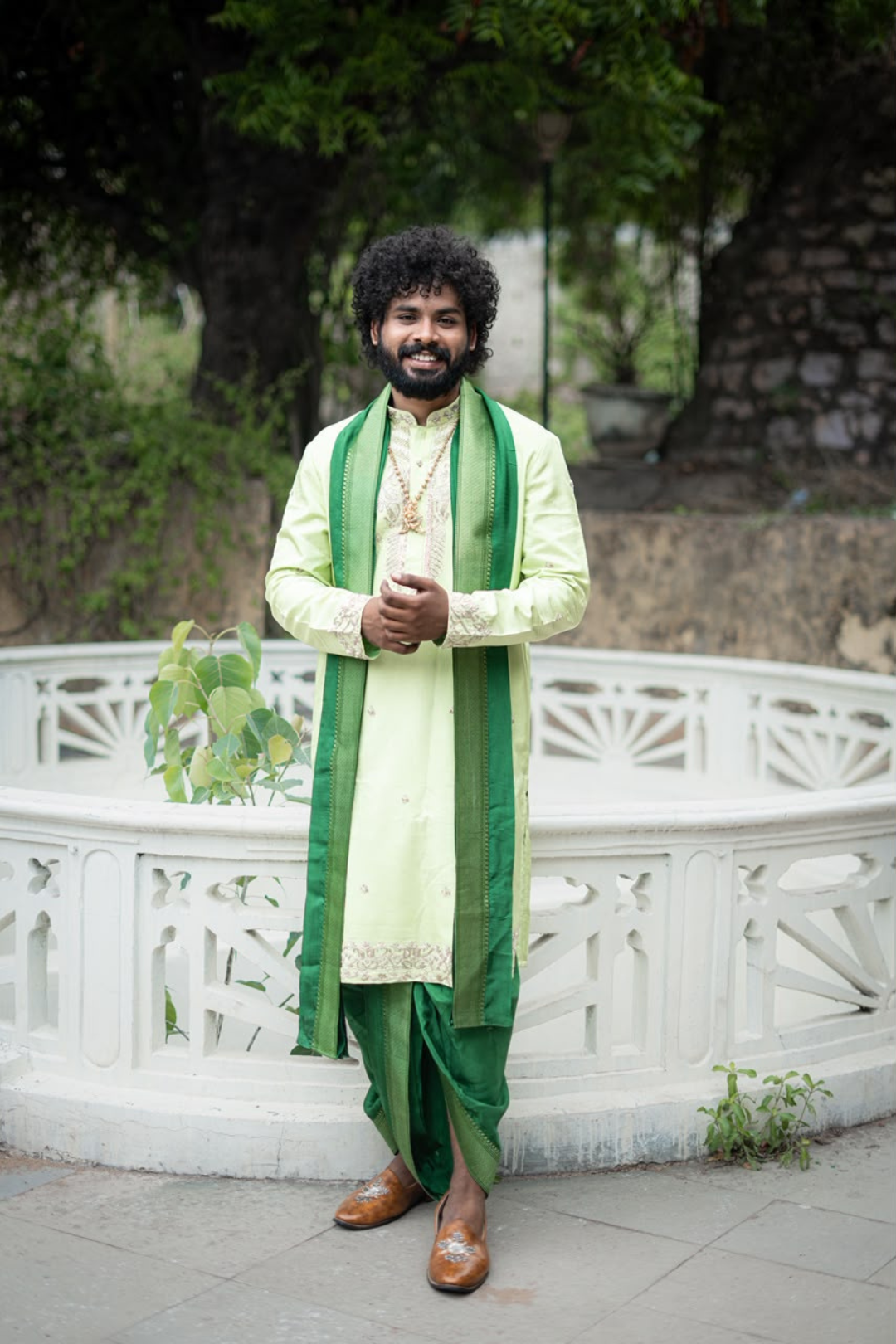 Emerald Heritage Kurta, Dhoti & Stole Set | Premium Embroidered Men's Wedding & Festive Ethnic Wear