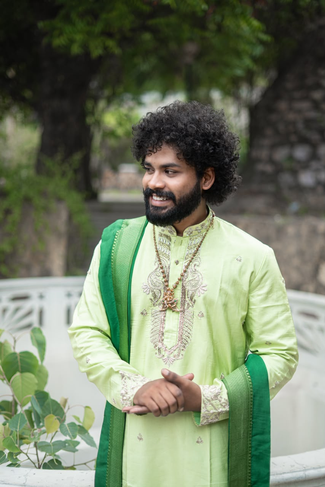 Emerald Heritage Kurta, Dhoti & Stole Set | Premium Embroidered Men's Wedding & Festive Ethnic Wear