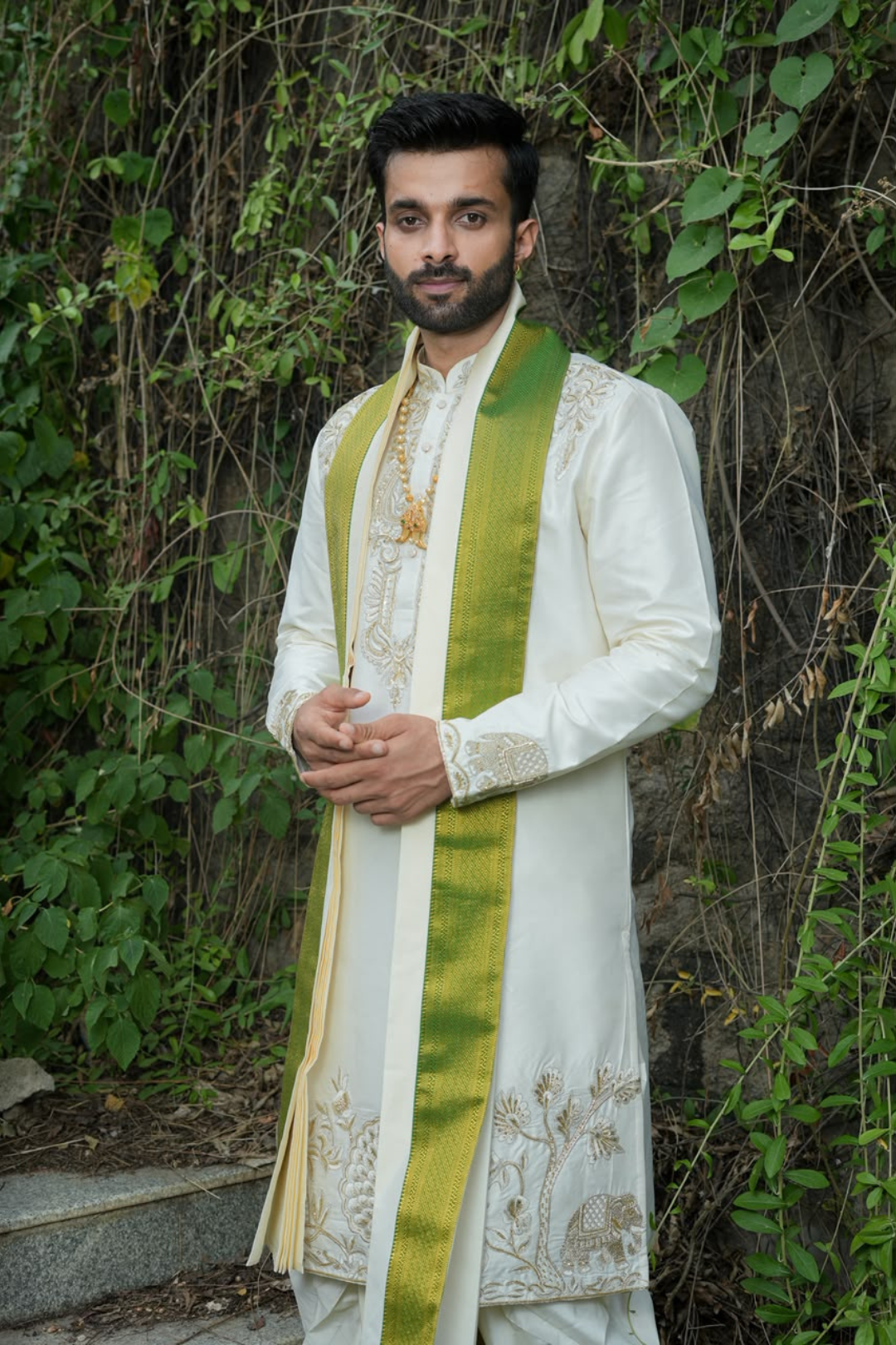 Mayur Vibhavam Kurta, Dhoti & Stole Set | Premium Peacock Embroidered Men's Wedding & Festive Ethnic Wear