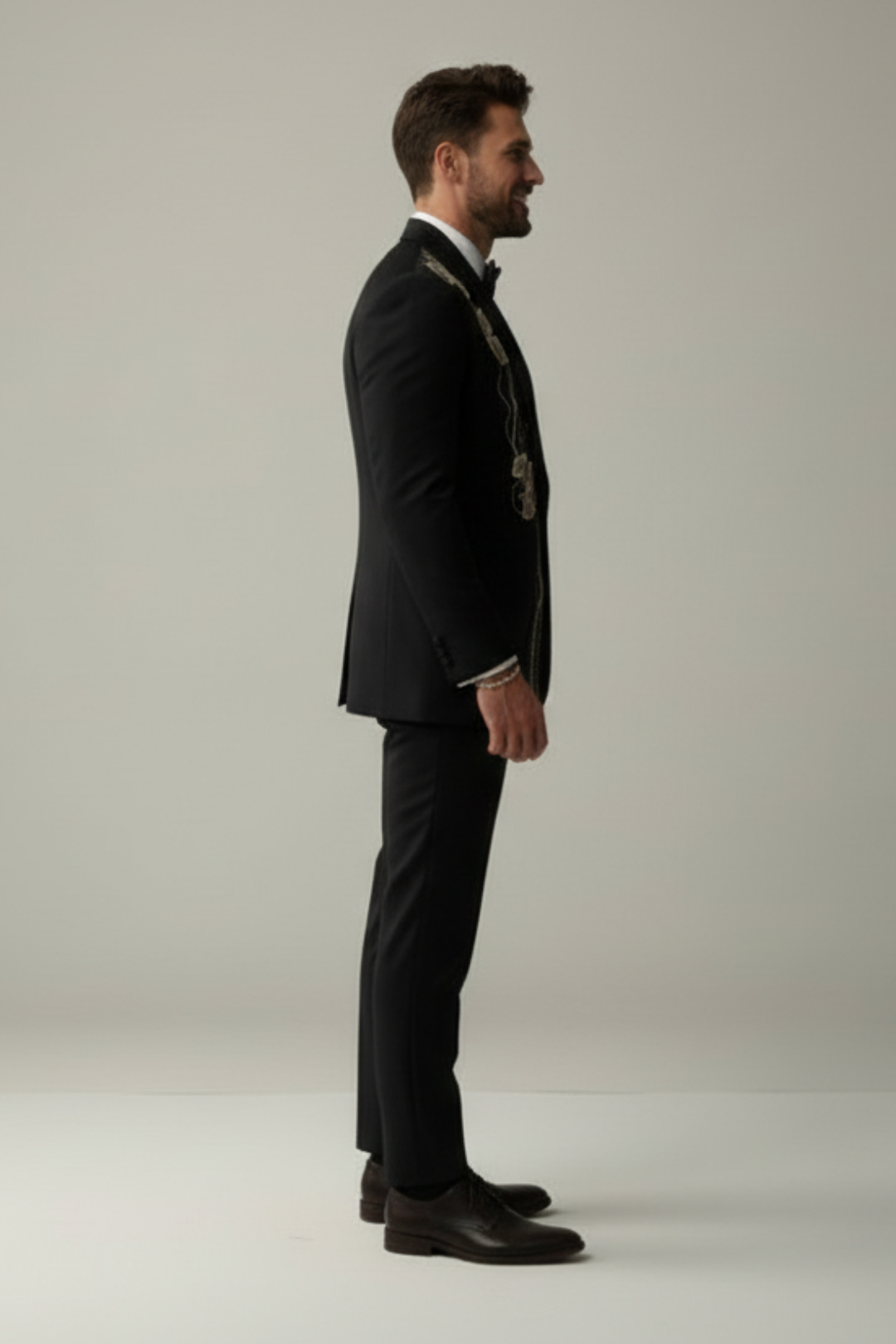 Abstract Floral embroidered Black Tuxedo with trouser